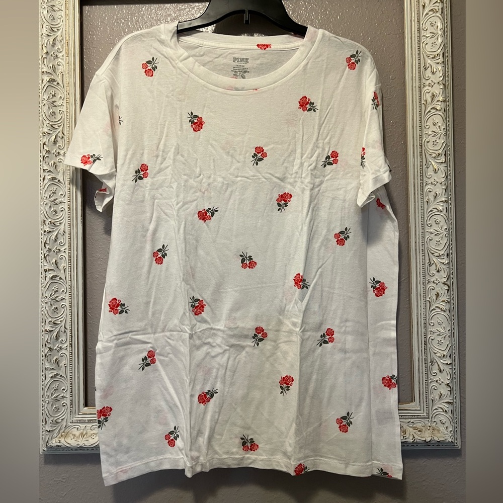 NWT VS PINK Rose Floral Oversized Tee